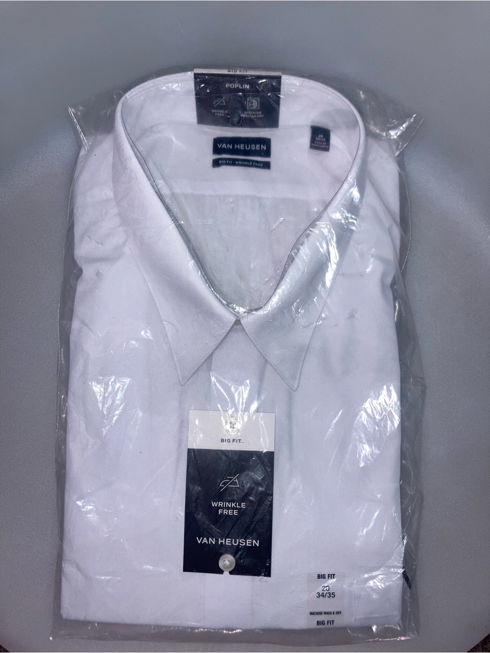 Van Heusen Men’s White Poplin Dres button up shirt new size 20 34/35 3XL